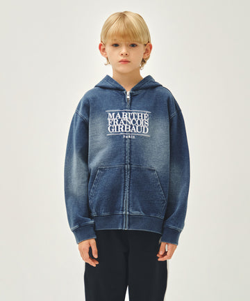 Marithé François Girbaud Kids Classic Logo Embroidery Hoodie Zip-Up Blue