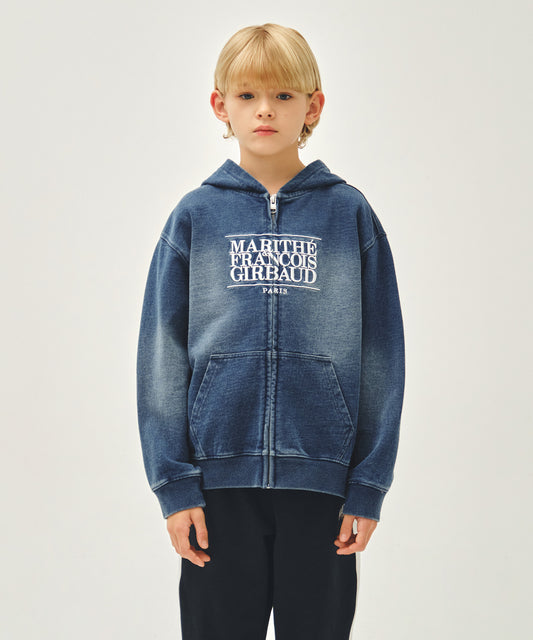 Marithé François Girbaud Kids Classic Logo Embroidery Hoodie Zip-Up Blue