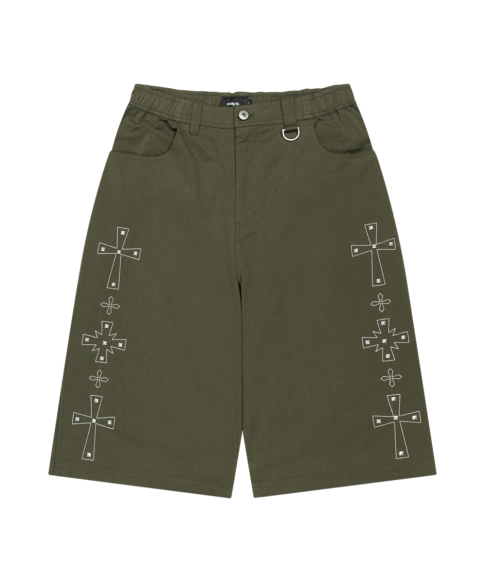 Mahagrid Cross Stud Twill Shorts