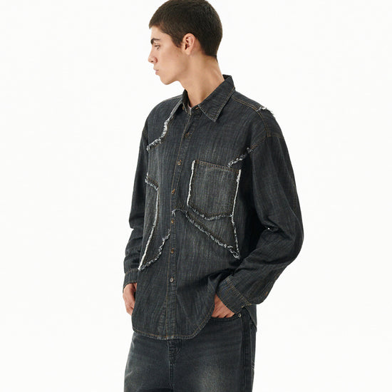 Mahagrid Star Raw Cut Denim Shirt