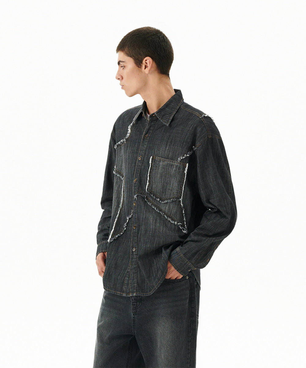 Mahagrid Star Raw Cut Denim Shirt