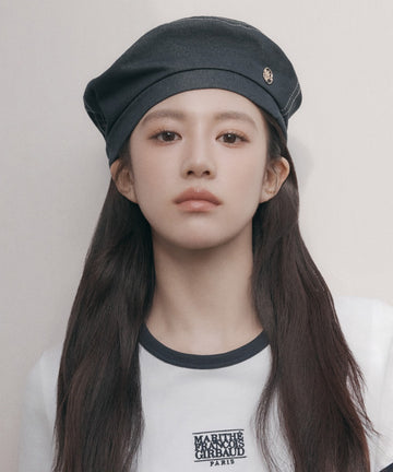Marithé François Girbaud Circle Logo Denim Beret Dark Blue