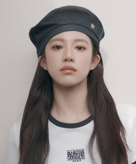 Marithé François Girbaud Circle Logo Denim Beret Dark Blue