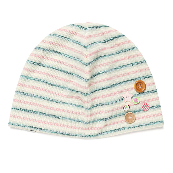 Cavish Striped Button Beanie in Pink