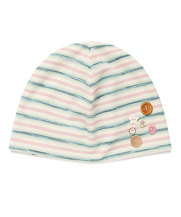 Cavish Striped Button Beanie in Pink