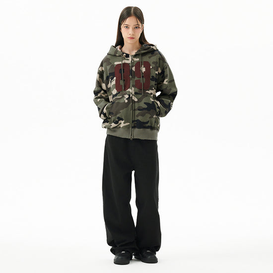 Mahagrid Camo Applique Zip Up Hoodie