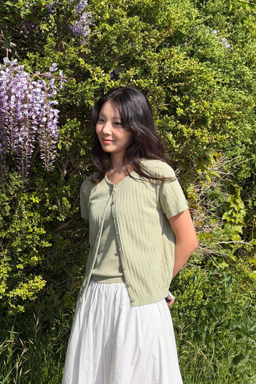 General Idea RUPITA PICK WOMAN Temperature-Cut Crew Neck Half Cardigan in Sage Mint