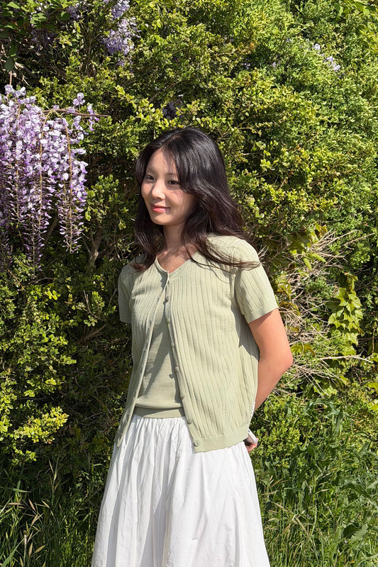 General Idea RUPITA PICK WOMAN Temperature-Cut Crew Neck Half Cardigan in Sage Mint
