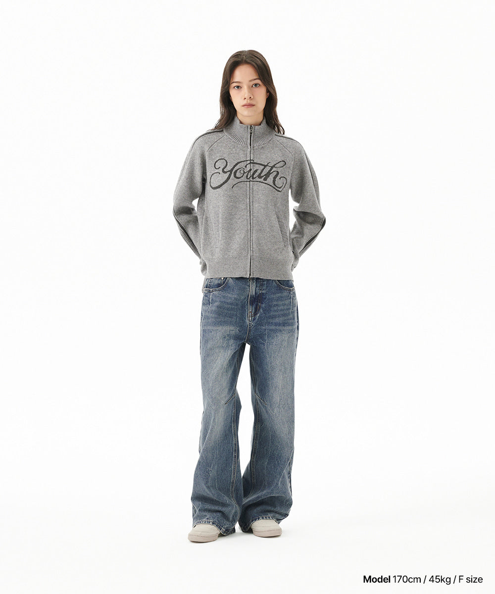 Mahagrid Youth Zip Up Cardigan [Grey]
