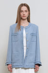 General Idea Woman Fringe Trim Tweed Jacket [Blue]