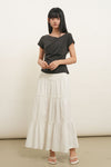 General Idea [General Idea Pick] Women's Drape Shirring Short Sleeve T-Shirt [Charcoal]
