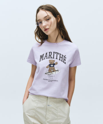 Marithé François Girbaud Women's Doodle Bear Raglan Tee Light Purple