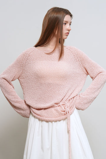General Idea WOMAN Sheer Bouclé Boat Neck Pullover