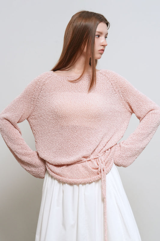 General Idea WOMAN Sheer Bouclé Boat Neck Pullover