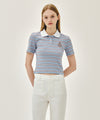 Marithé François Girbaud W STRIPE SLIM CROP COLLAR TEE