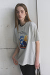 General Idea WOMAN Dancing Cat Oversized Half Sleeve T-Shirt [LIGHT GREY]