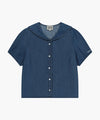 Marithé François Girbaud W SAILOR COLLAR SHORT SLEEVE CHAMBRAY SHIRT dark blue