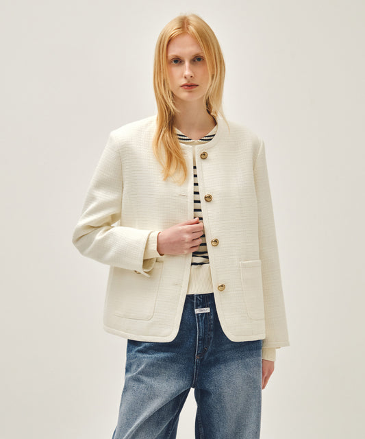 Marithé François Girbaud W TWEED ROUND NECK JACKET