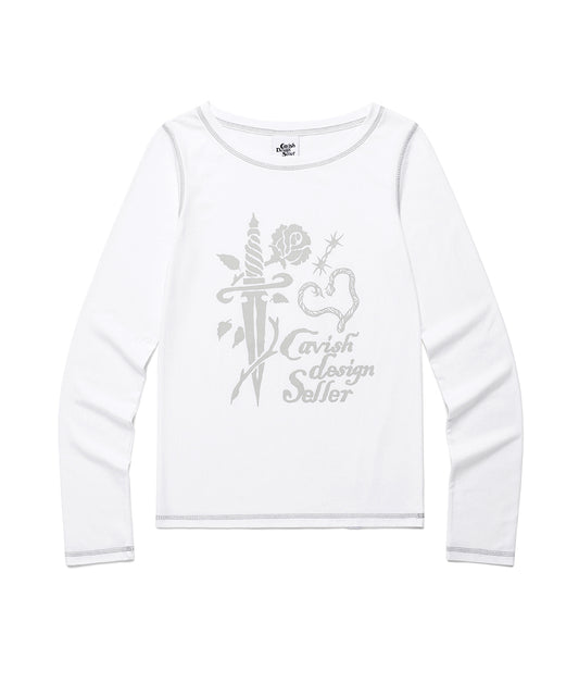 Cavish Women's Rose Long Sleeve Tee [White]