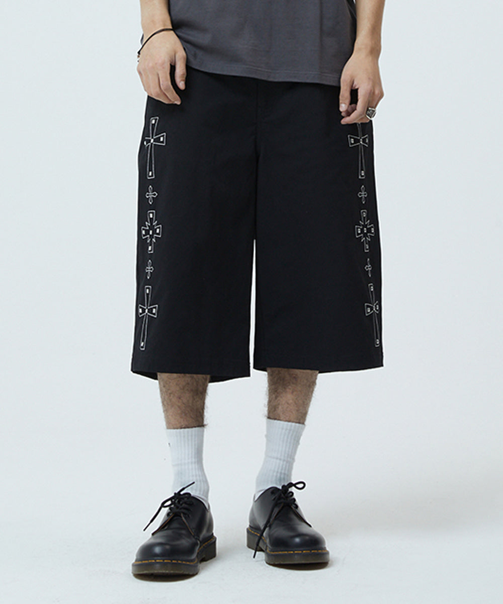 Mahagrid Cross Stud Twill Shorts