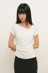 General Idea [Kippu Pick] Woman Drape Shirring Short Sleeve T-Shirt [Off White]