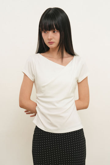 General Idea [Kippu Pick] Woman Drape Shirring Short Sleeve T-Shirt [Off White]
