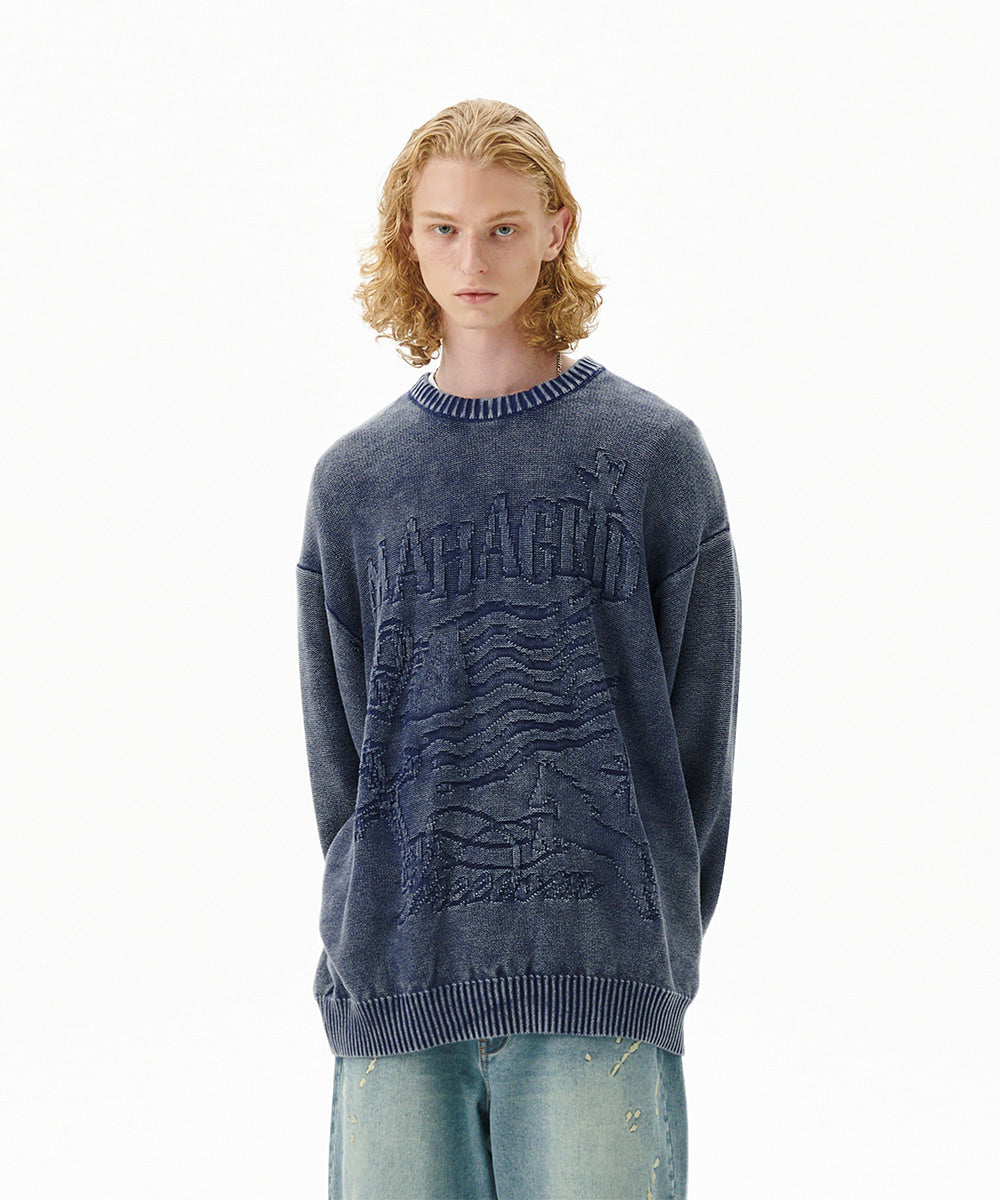 Mahagrid Pigment Flag Knit Sweater [Blue]