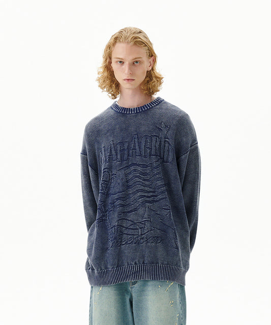 Mahagrid Pigment Flag Knit Sweater [Blue]