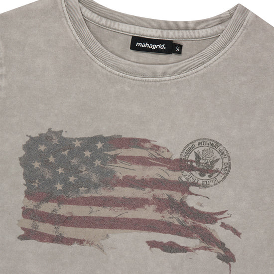 Mahagrid Washed Flag Crop Tee in Beige