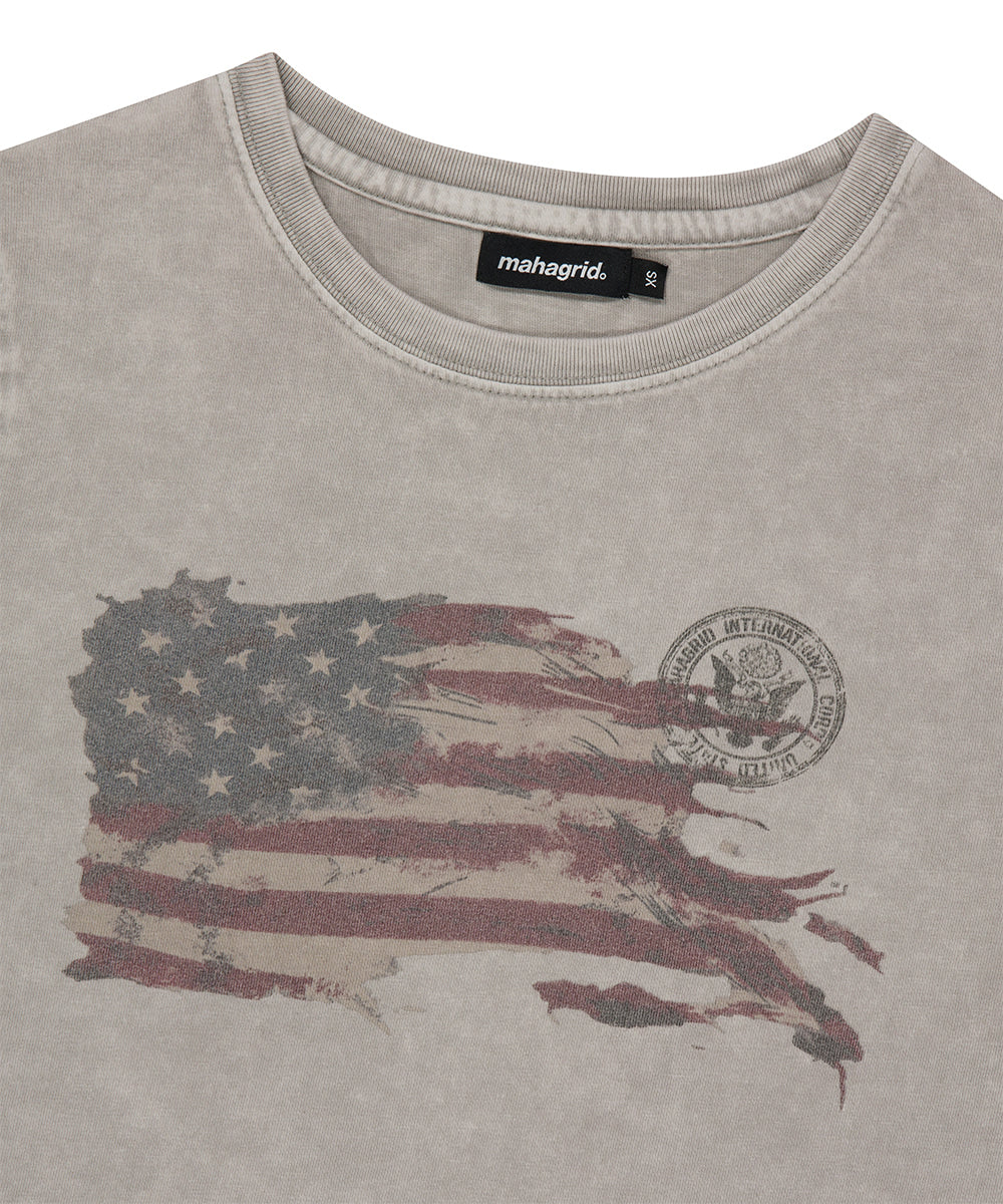 Mahagrid Washed Flag Crop Tee in Beige