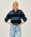 Marithé François Girbaud WASHED DENIM COLLAR LONG SLEEVE TEE blue