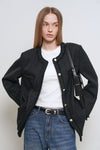 General Idea WOMAN Fringe Trimmed Tweed Jacket [BLACK]