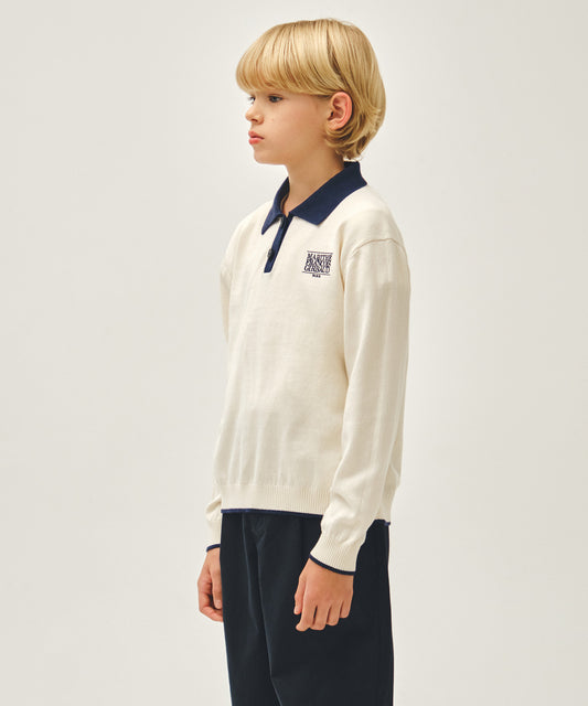 Marithé François Girbaud Kids Small Classic Logo Collar Knit Pullover Ivory