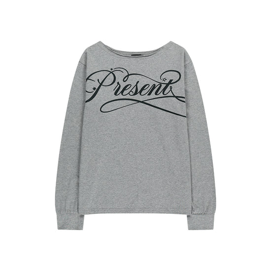 Mahagrid Present One Shoulder Long Sleeve Tee Grey