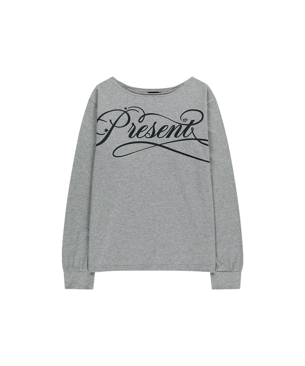 Mahagrid Present One Shoulder Long Sleeve Tee Grey