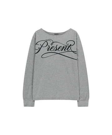 Mahagrid Present One Shoulder Long Sleeve Tee Grey