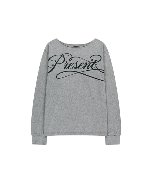 Mahagrid Present One Shoulder Long Sleeve Tee Grey