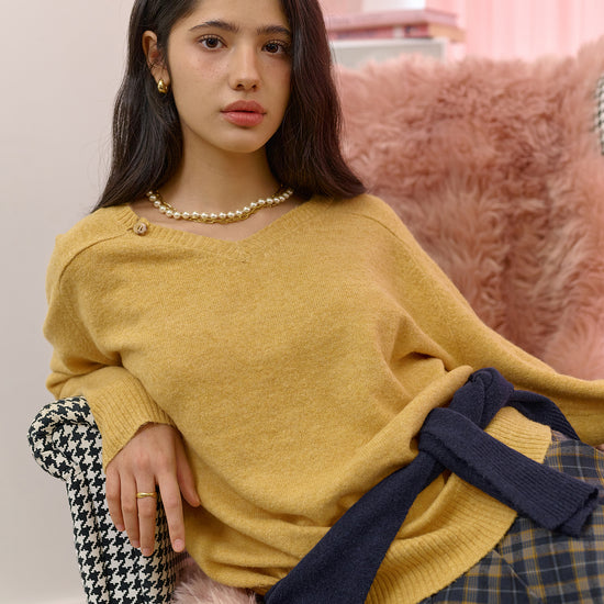 Bitter Cells [SET] Essential V Neck Knit & Shawl