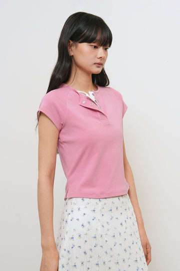 General Idea Woman Snap Henley T-Shirt [Pink]