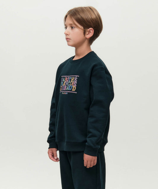 Marithé François Girbaud Kids Doodle Classic Logo Sweatshirt in Brushed Dark Green