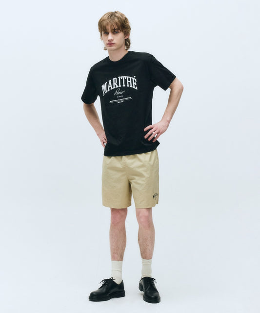 Marithé François Girbaud Varsity Graphic Tee + Nylon Shorts Set-Up Black