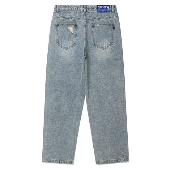 Cavish Distressed Flag Denim Pants [Blue]