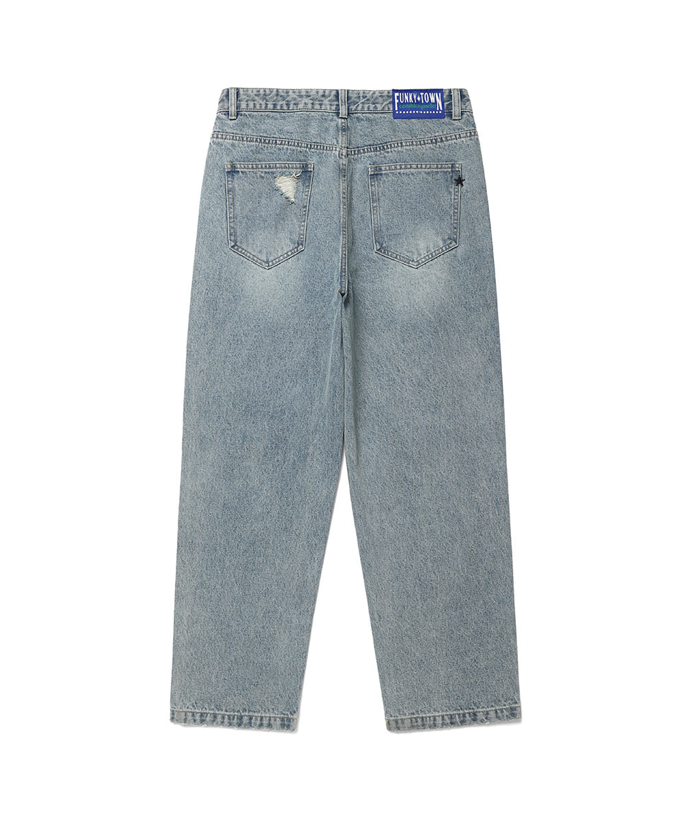 Cavish Distressed Flag Denim Pants [Blue]