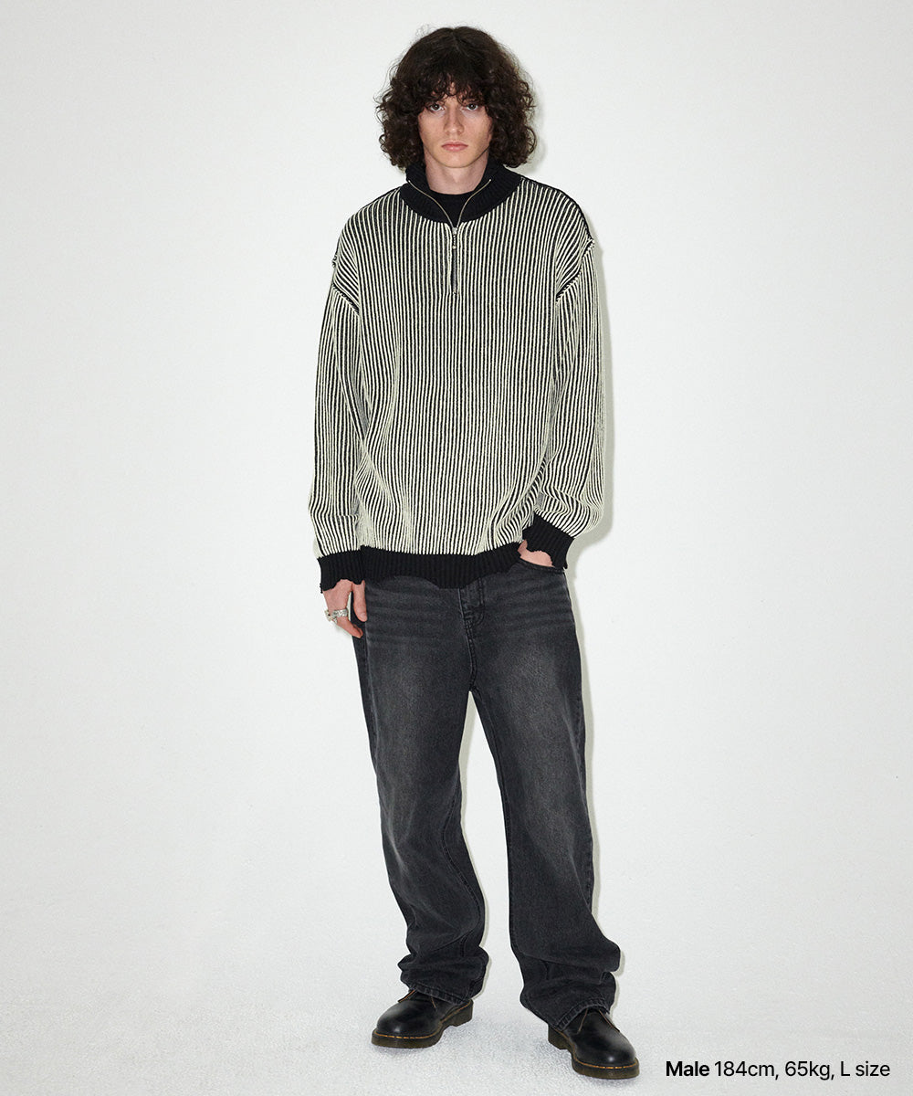 Mahagrid CUTTING CONTRAST HALF ZIP-UP KNIT