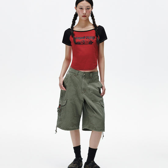 Mahagrid Off Shoulder Raglan Tee