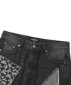 Nice Ghost Club Pattern Patchwork Wide Denim Pants