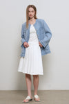 General Idea Woman Fringe Trim Tweed Jacket [Blue]