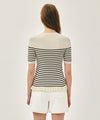 Marithé François Girbaud W RUFFLE POINT STRIPE HALF KNIT PULLOVER black
