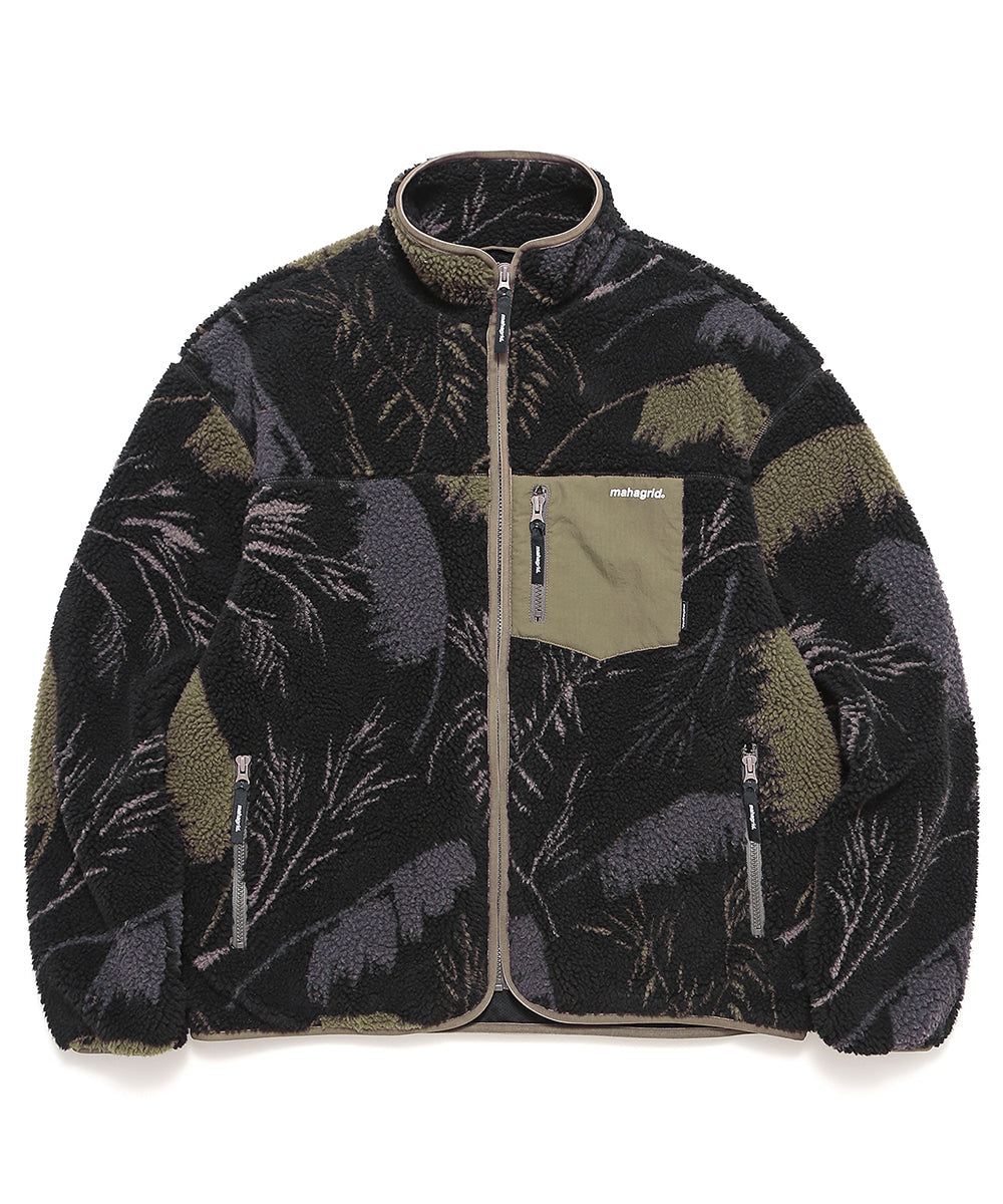 Mahagrid Palm Leaf Fleece Jacket Black
