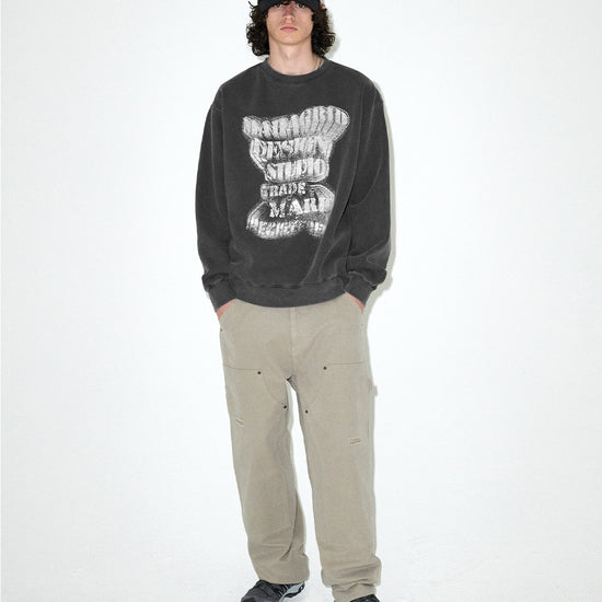 Mahagrid GRUNGE SLOGAN PIGMENT SWEATSHIRT [CHARCOAL]